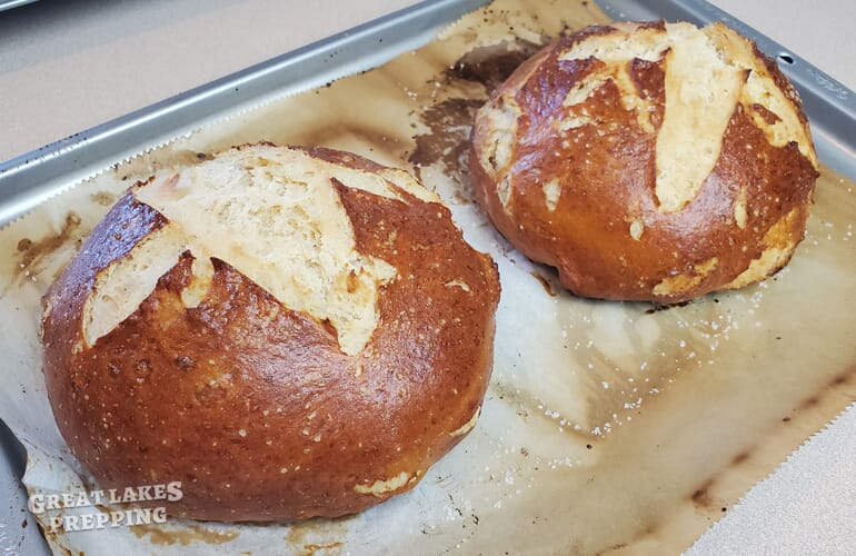 Homemade pretzel bread bowls